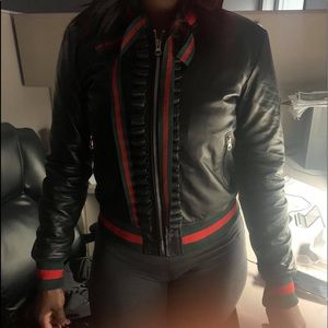 gucci ruffle leather bomber jacket